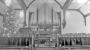 Waterloo-Kitchener United Mennonite Church interior, pulpit area and organ, 1954